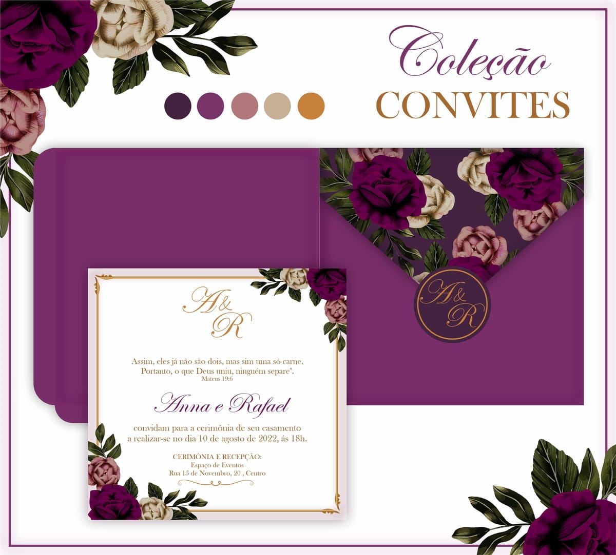 Convites de Casamento Botânico para Corte e Impressão 3 Convites de Casamento Botânico para Corte e Impressão - Imagem 3