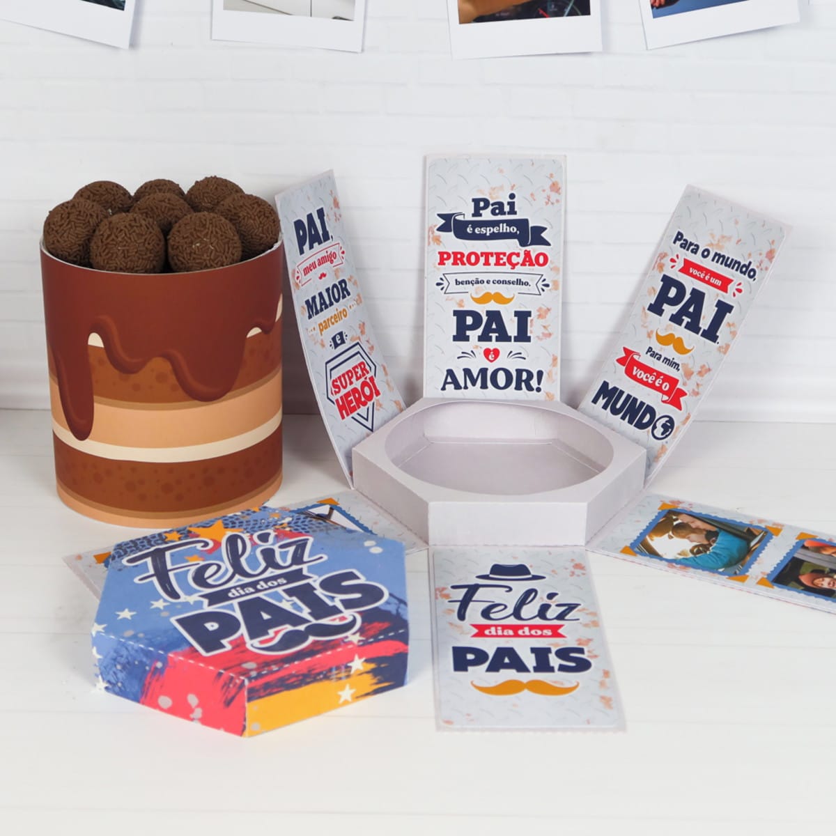 Arquivo de Corte Dia dos Pais Carros Digital 4 Caixa de presente personalizada aberta com doces e mensagens decorativas sobre o dia dos pais.