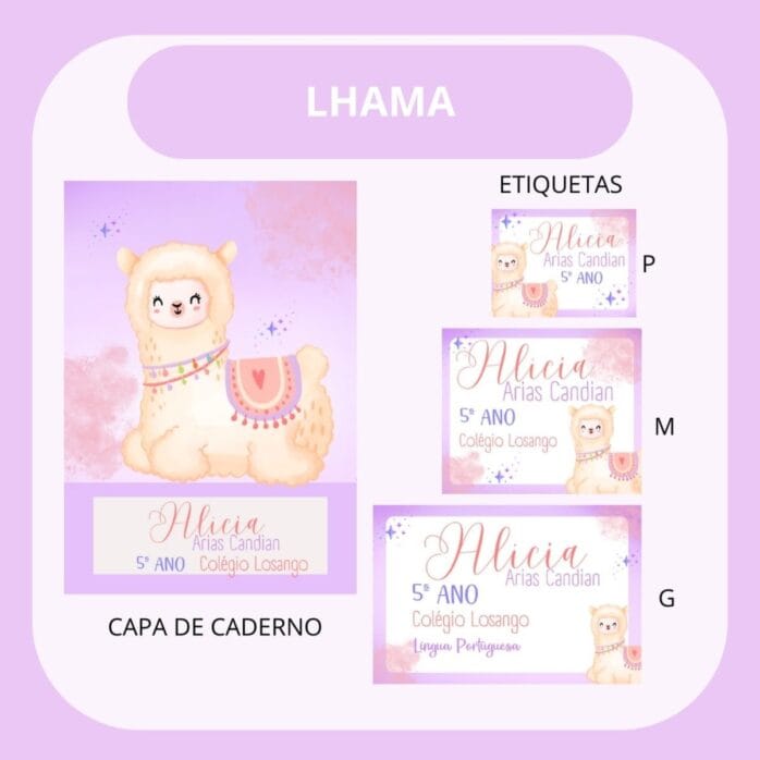 Arquivo de Corte Etiqueta Escolar Lhama