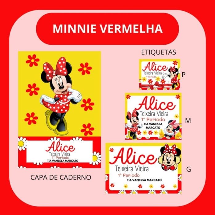 Arquivo de Corte Etiqueta Escolar Minnie Vermelha