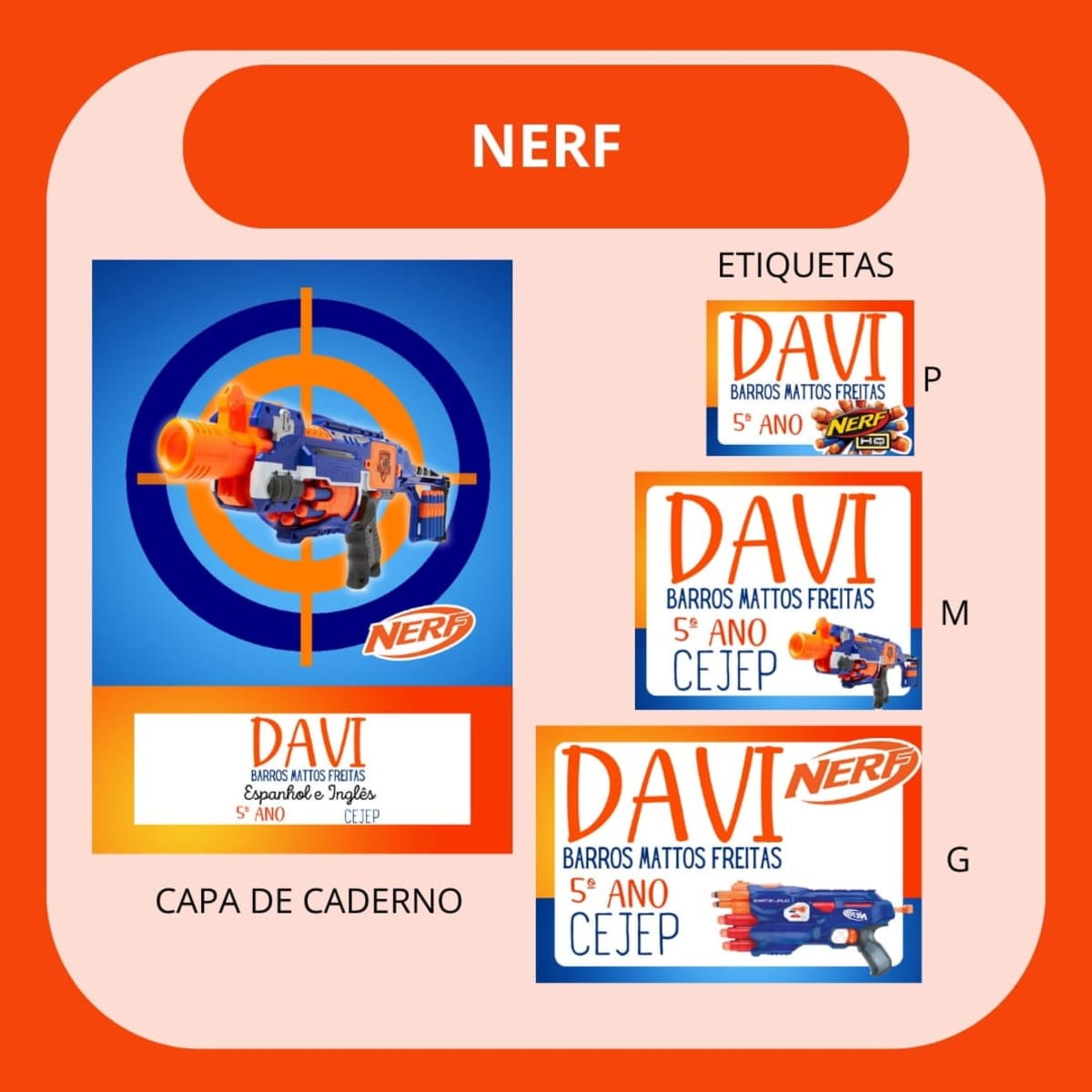 Etiquetas Nerf Personalizadas para Caderno Estojo e Mochila 1 Etiquetas Nerf Personalizadas para Caderno Estojo e Mochila