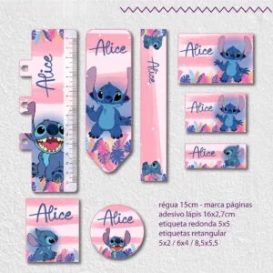 Arquivo de Corte Etiqueta Escolar Stitch Menina 50 Arquivo de Corte Etiqueta Escolar Stitch Menina