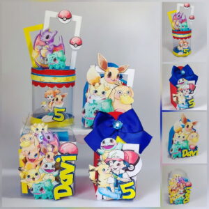Kit Digital Festa Pokemon Luxo para Corte em Studio e PDF 10 Arte digital colorida para lembrancinhas de festa com figuras de monstrinhos e treinadores.