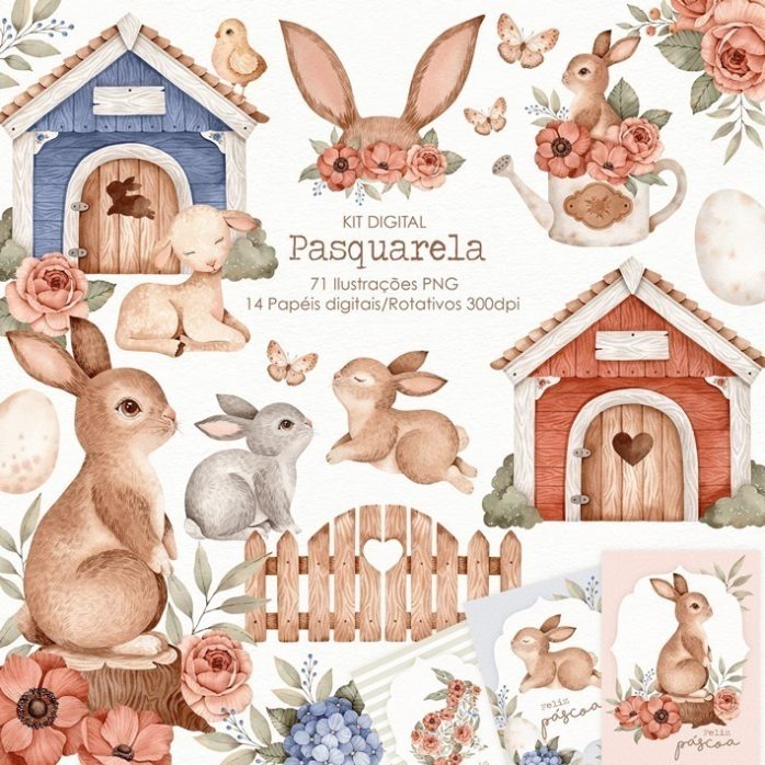 Arquivo Digital Páscoa Pasquarela Ilustrações Aquareladas