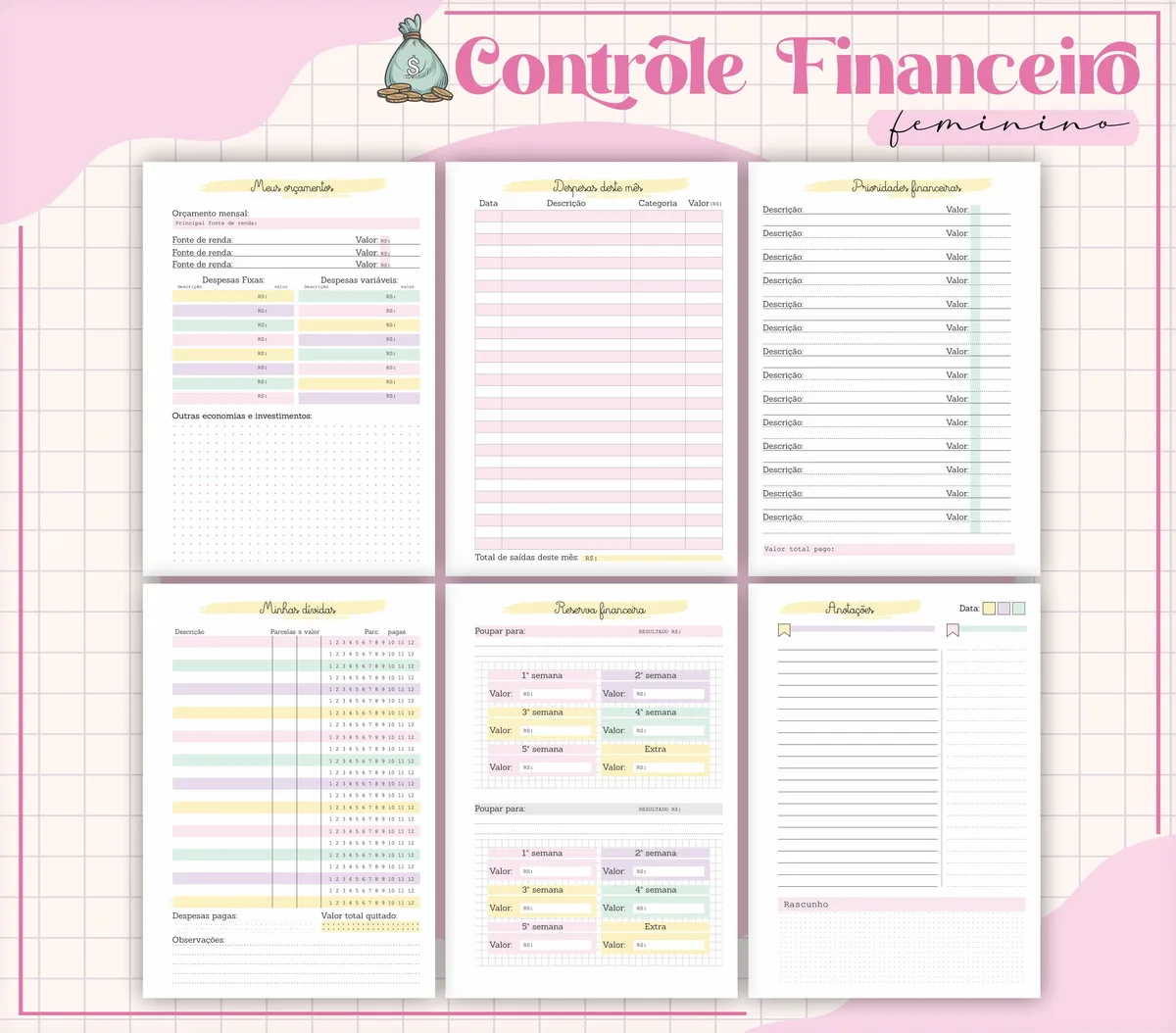 Arquivo Digital Planner Financeiro Feminino