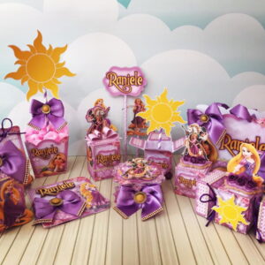 Arquivo Festa Rapunzel com Caixas Convite e Topo de Bolo