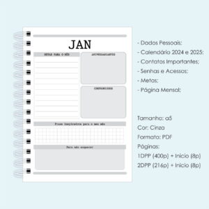 Agenda Cinza 2024 em PDF para Imprimir e Personalizar 7 arquivo miolo agenda cinza 2024 em pdf