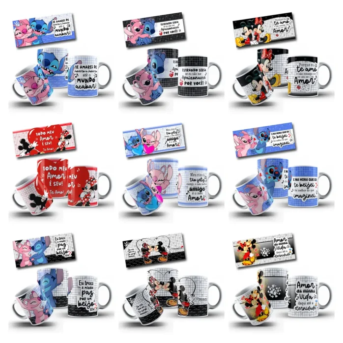 Arquivos Editáveis de Caneca Disney para Dia dos Namorados