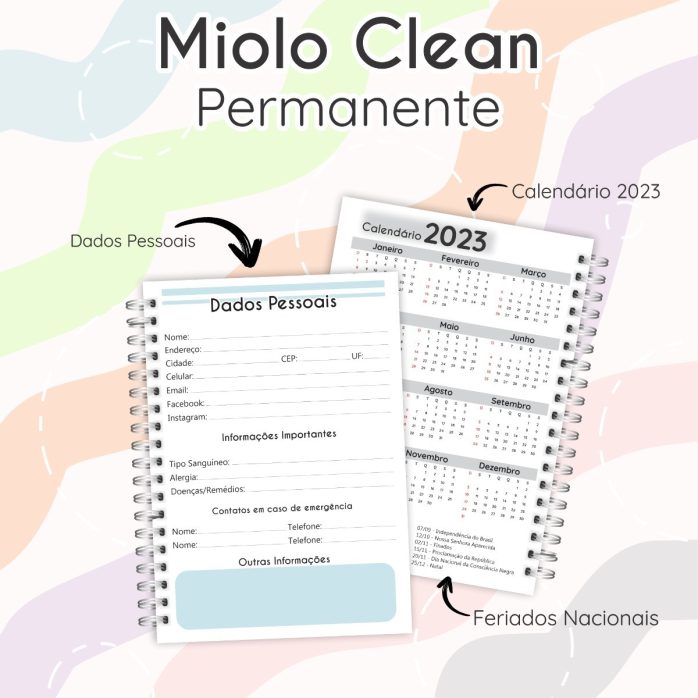 Arquivos Miolo Clean Permanente Planner Editável Pdf + Png