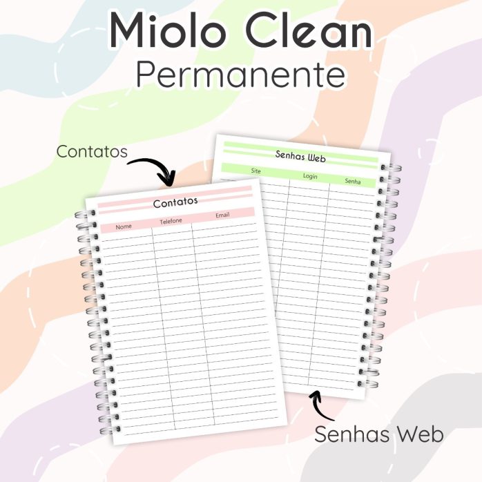 Arquivos Miolo Clean Permanente Planner Editável Pdf + Png