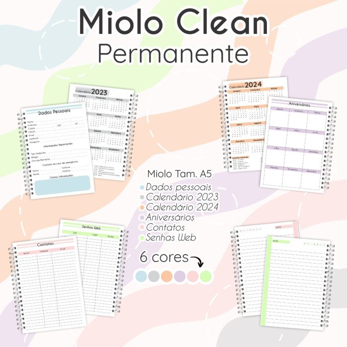 Arquivos Miolo Clean Permanente Planner Editável Pdf + Png