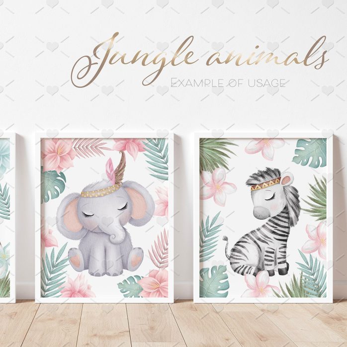 Arquivos Png Animais da Selva Ilustrações Berçário Bebê Cute