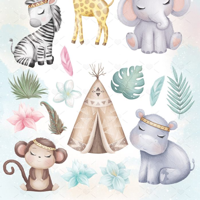 Arquivos Png Animais da Selva Ilustrações Berçário Bebê Cute