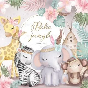 Arquivos Png Animais da Selva Ilustrações Berçário Bebê Cute