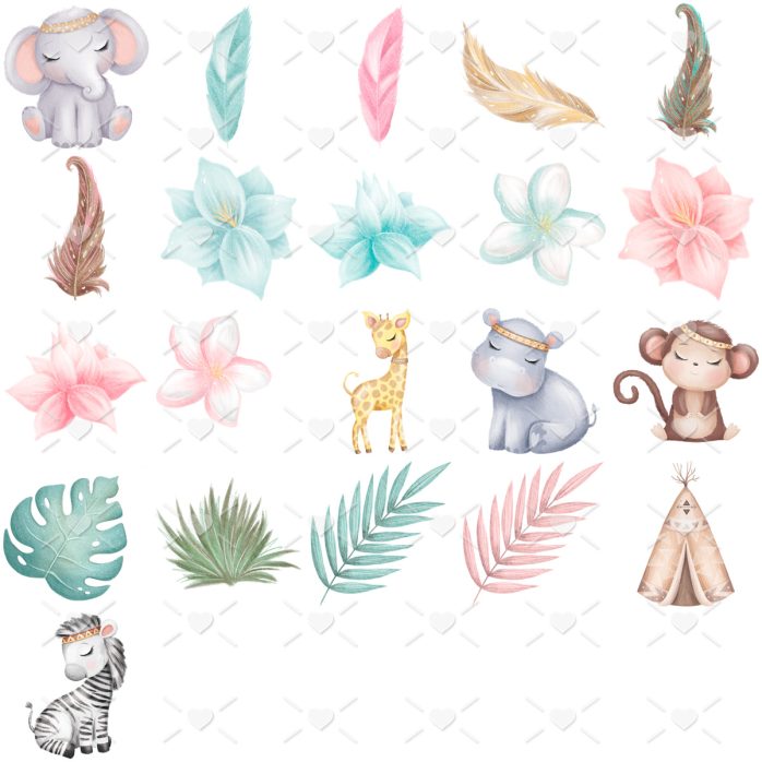 Arquivos Png Animais da Selva Ilustrações Berçário Bebê Cute