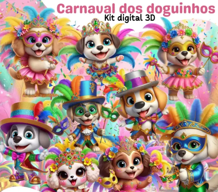 Arquivos Png De Cachorrinhos No Carnaval Para Personalizacao 2