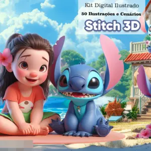 Arquivos PNG Stitch 3D para Personalizar Papelaria Criativa 16 Arquivos PNG Stitch 3D para Personalizar Papelaria Criativa