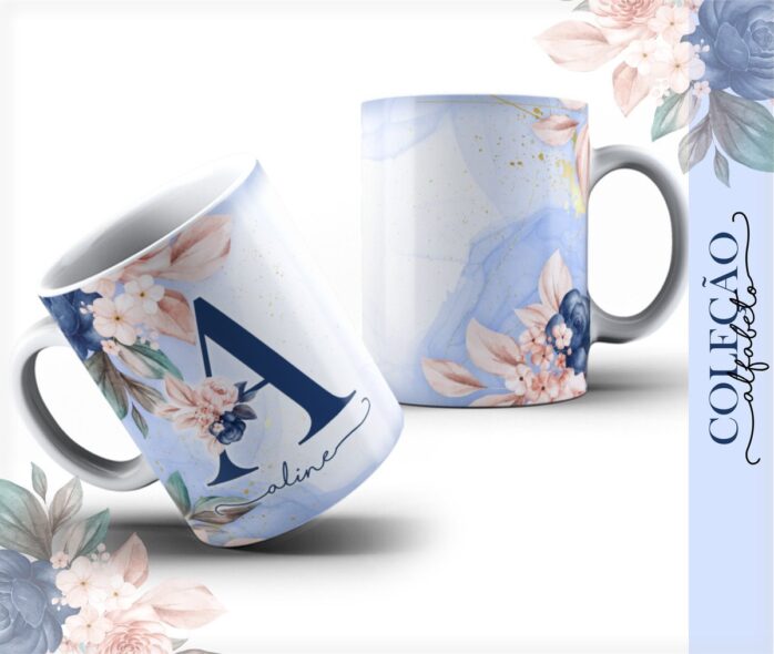 Arte Caneca Alfabeto Azul