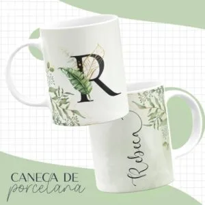 Arte Caneca Alfabeto Floral Verde