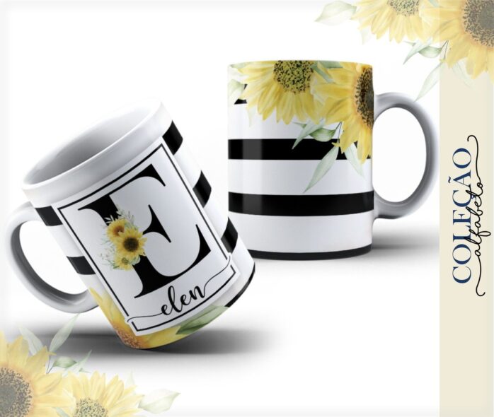 Arte Caneca Alfabeto Girassol