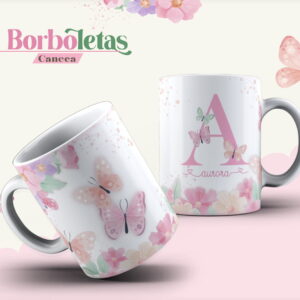 Arte Digital Borboleta para Caneca com Alfabeto Completo 2 arte caneca borboleta alfabeto arquivo digital