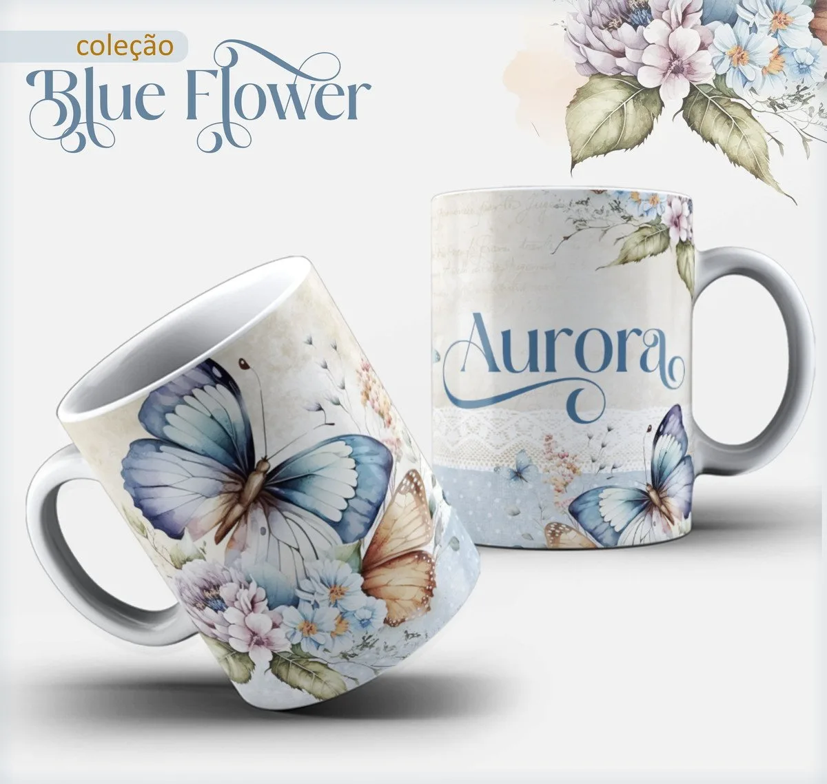 Arte Caneca Borboleta Azul 1 Arte Caneca Borboleta Azul