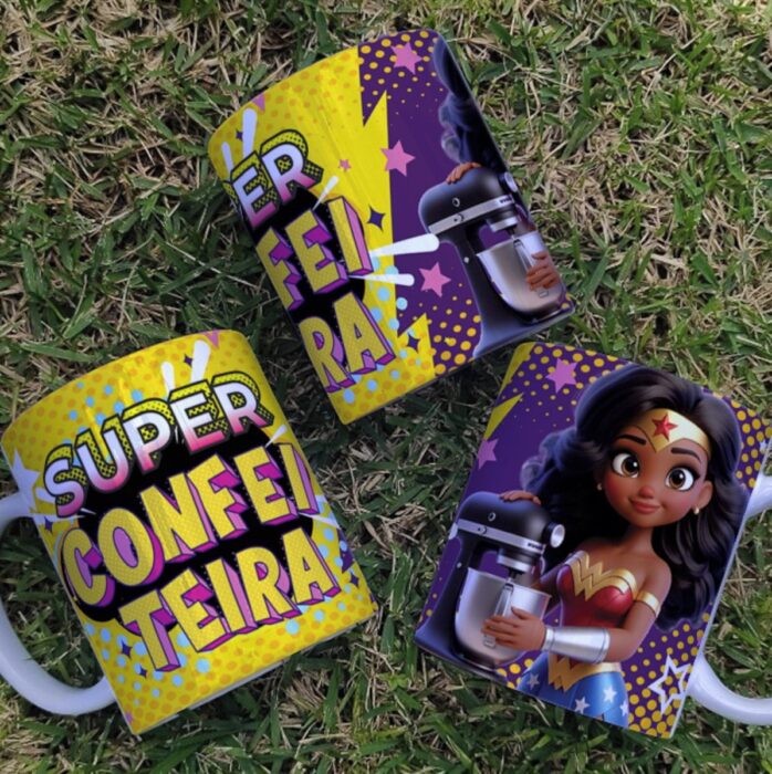 Arte Caneca Confeiteira Super Heroina - Png e Corel