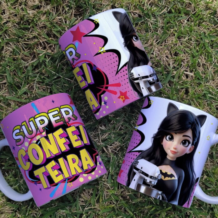 Arte Caneca Confeiteira Super Heroina - Png e Corel