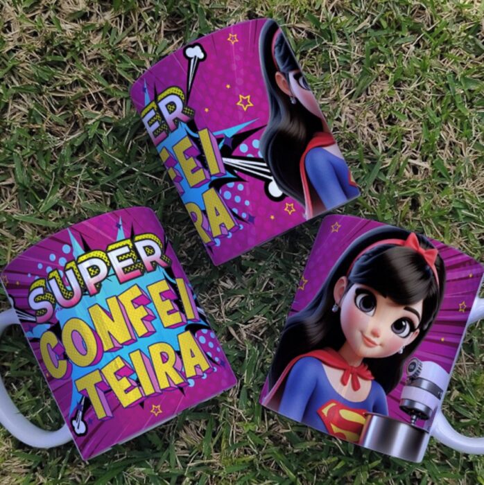 Arte Caneca Confeiteira Super Heroina - Png e Corel