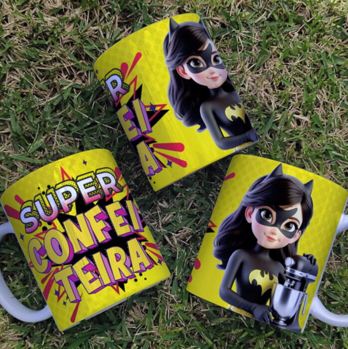 Arte Caneca Confeiteira Super Heroina - Png e Corel
