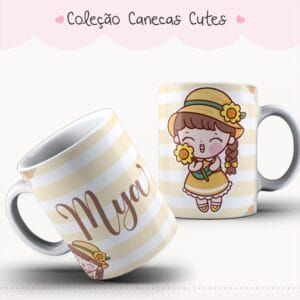 Arte Caneca Cute Menina Girassol Estampa Sublimação 11 Arte Caneca Cute Menina Girassol Estampa Sublimação