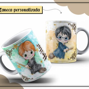 Arte Caneca Digital Harry Potter Aquarela