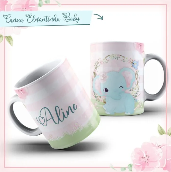Arte Caneca Elefantinha Baby Azul