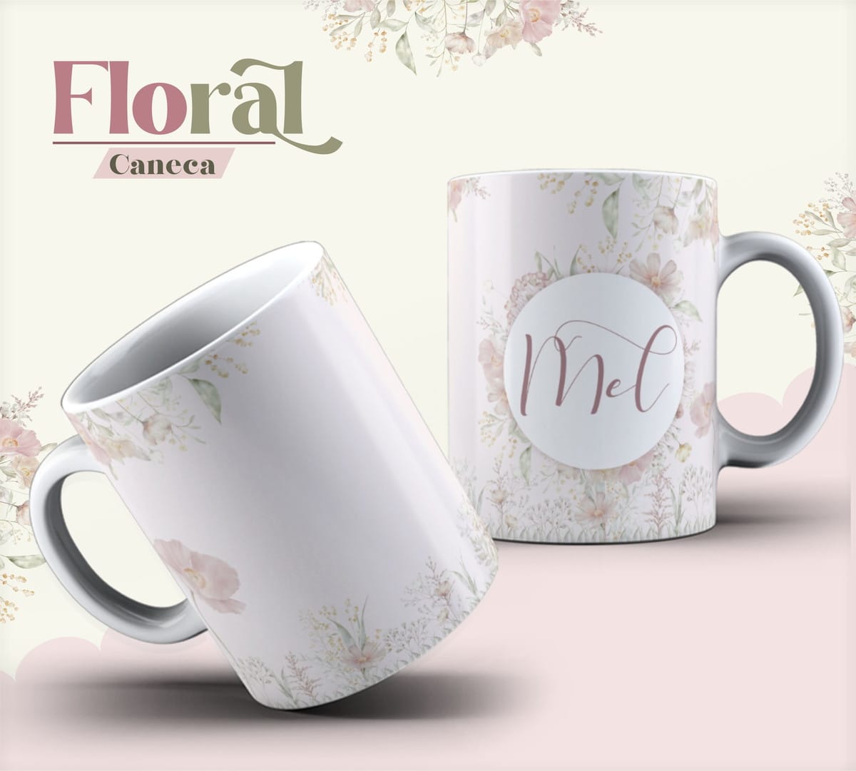 Arte Floral Pastel para Sublimação de Canecas 1 Arte Floral Pastel para Sublimação de Canecas