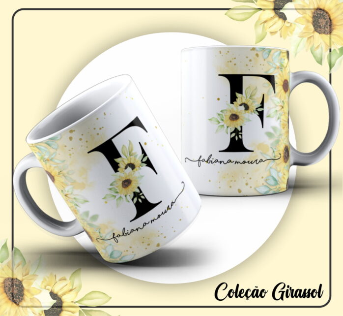 Arte Caneca Girassol Alfabeto