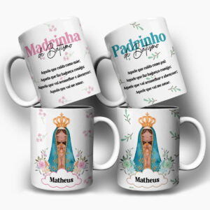 arte caneca padrinhos de batismo nsa senhora