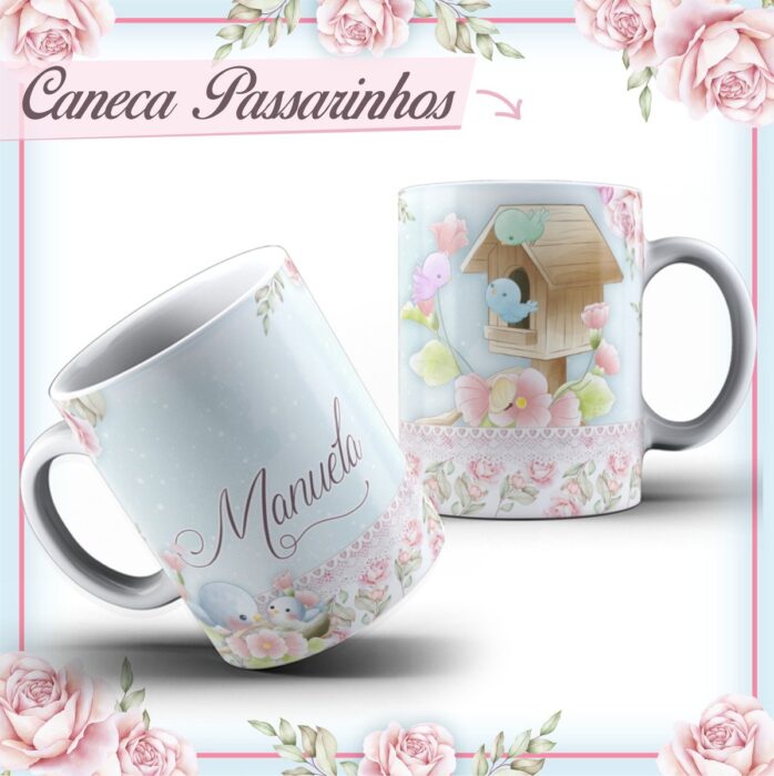 Arte Caneca Passarinhos
