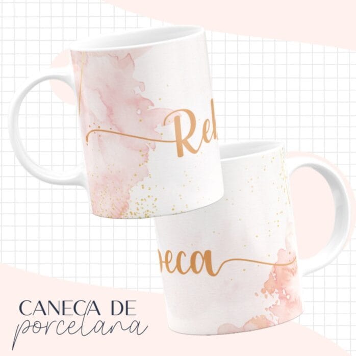 Arte Caneca Rosa com Dourado
