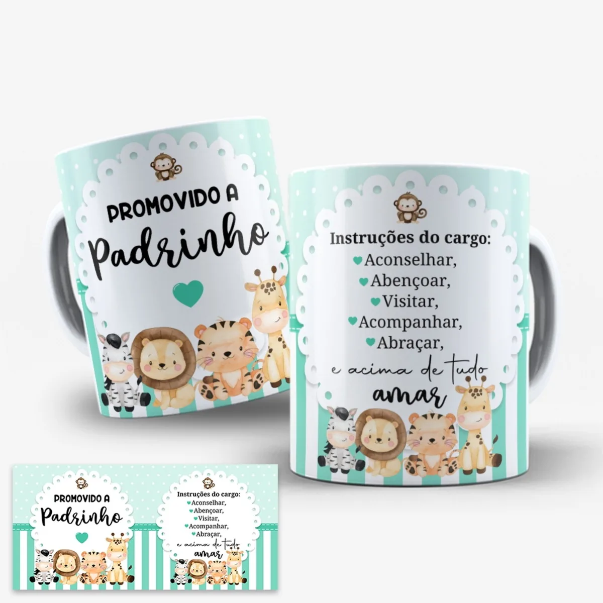 Arte Caneca Safari Batismo Para Padrinhos Png e Corel - Imagem 3