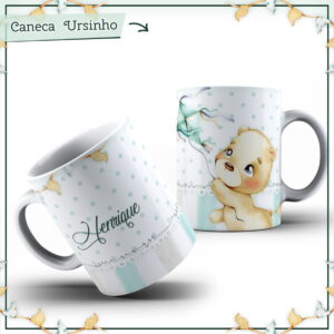 arte caneca ursinho aquarelado arquivo digital