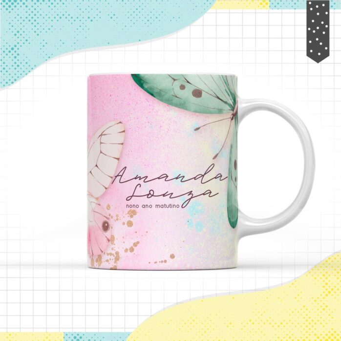 Arte Digital Borboleta Rosa para Caneca -Arquivo Digital