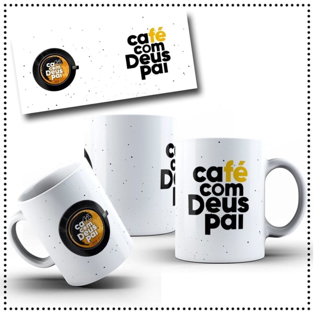 Arte Digital Caneca Café com Deus Pai PNG e PDF