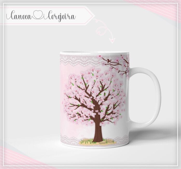 Arte Digital Caneca Floral Cerejeira
