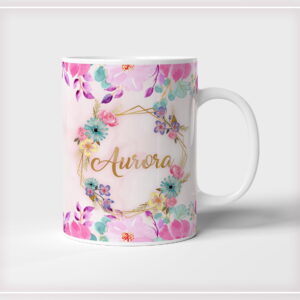 Arte Digital Caneca Floral Rosa Nome Personalizável