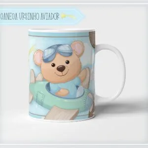Arte Digital Caneca Ursinho Aviador Menino