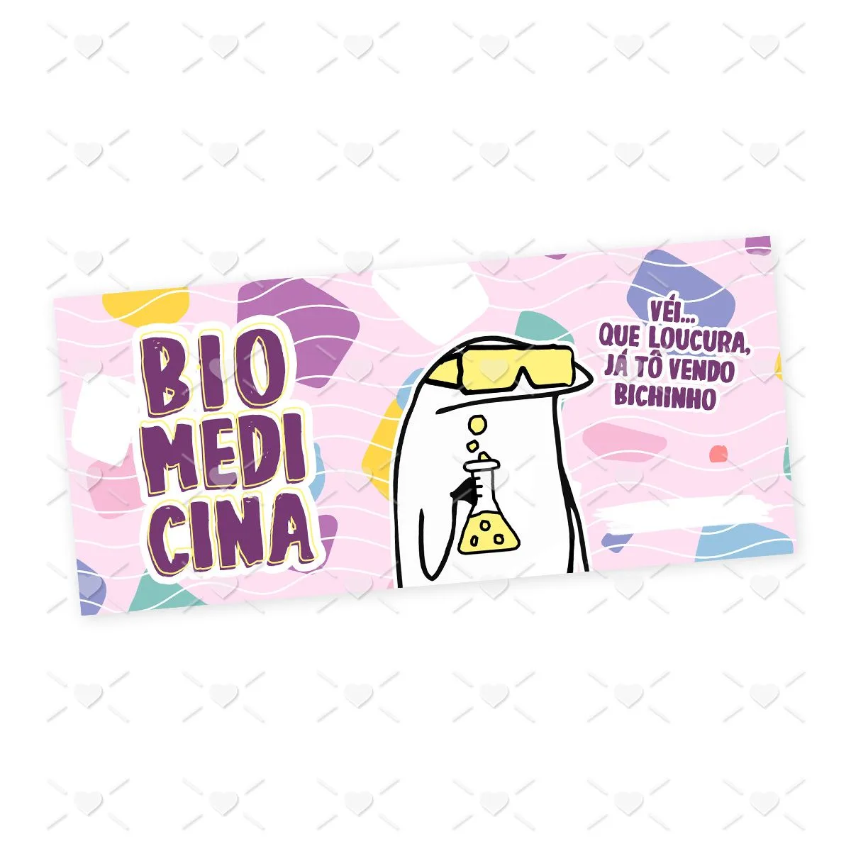 Arte Sublimação Caneca Biomedicina Flork Profissões Jpg 2 Ilustração de biomedicina com personagem usando óculos de proteção segurando frasco de laboratório.