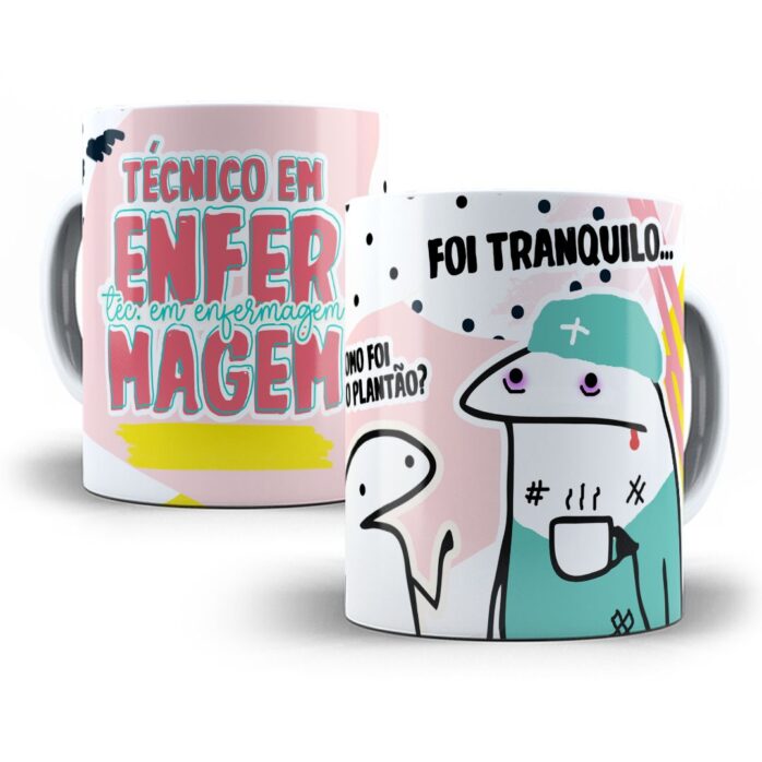 Arte Sublimação Caneca Técnico Enfermagem Flork Profissões