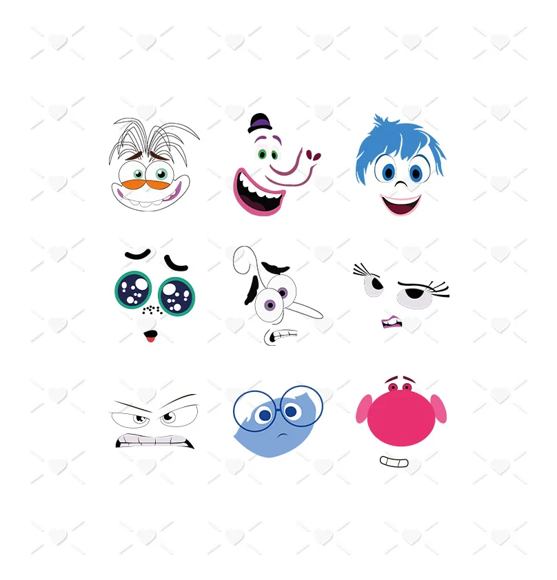 Artes Camiseta Divertidamente 2 - 9 Vetores P Sublimar 4 Conjunto de nove ilustrações de rostos expressivos com traços simples e coloridos
