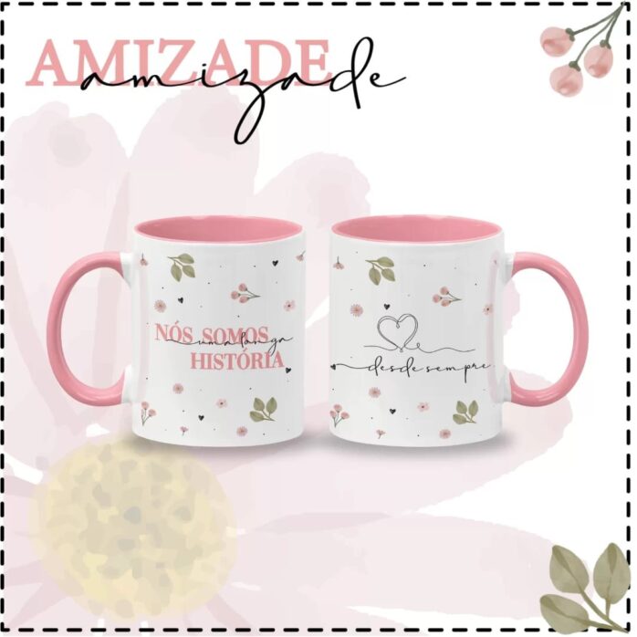 Artes Caneca Amizade Rosa Sublimação Best Friends
