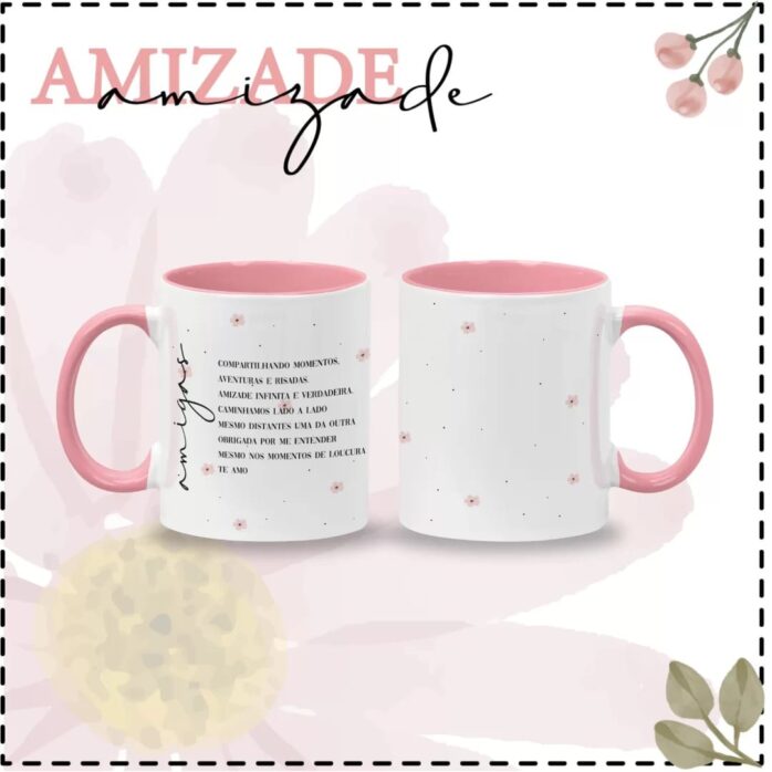 Artes Caneca Amizade Rosa Sublimação Best Friends